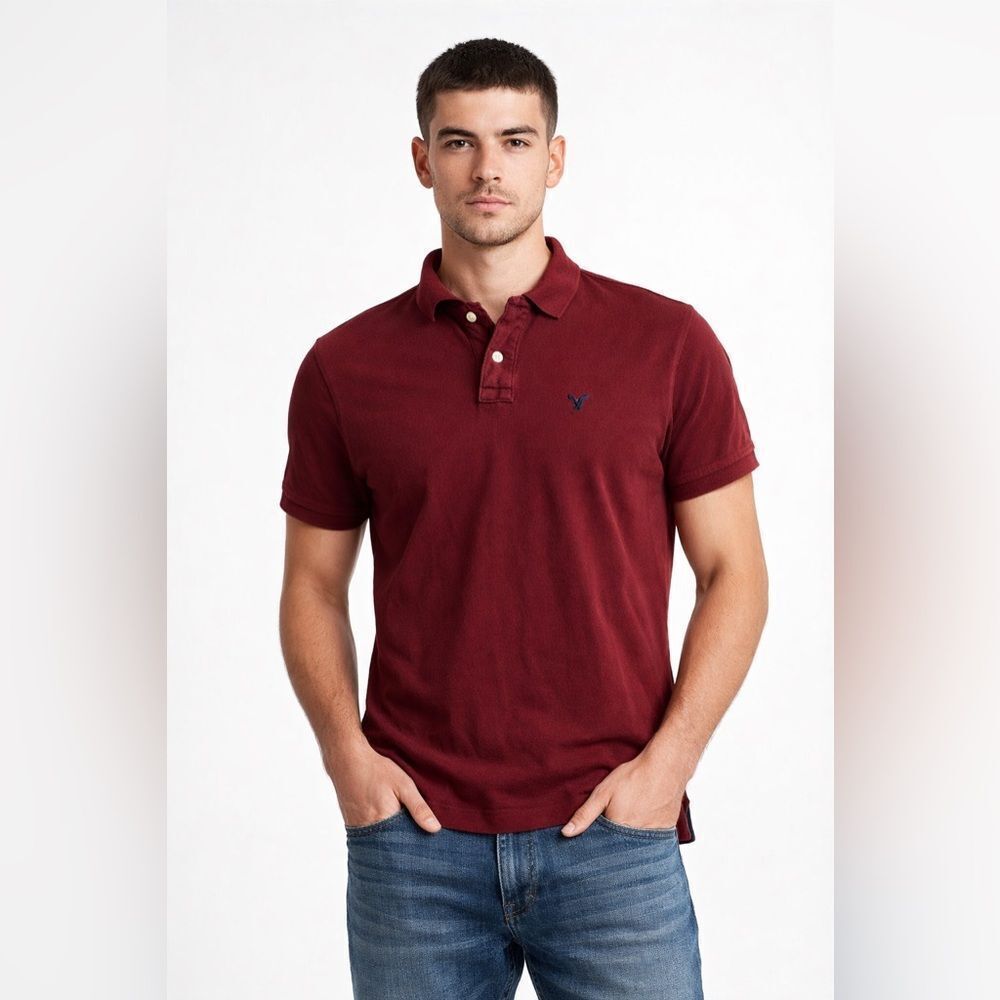 American Eagle Outfitters Mens Y2K Athletic Fit Burgundy Wine Polo Shirt Size XL